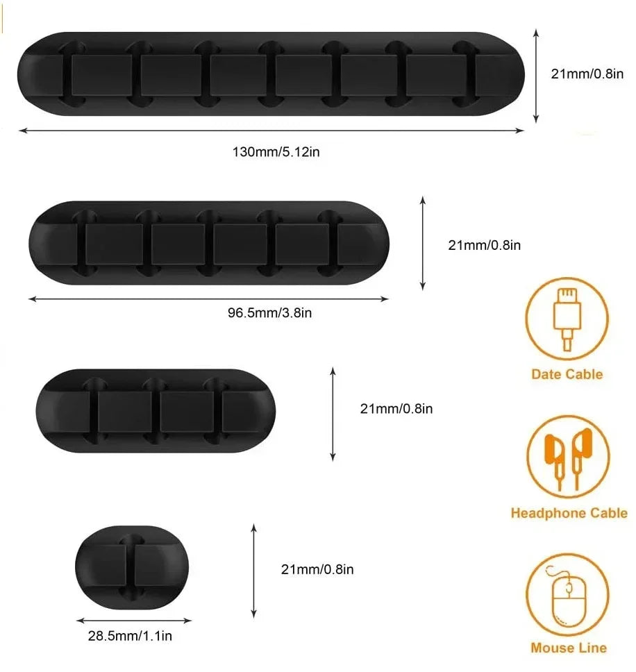Silicone USB Cable Management Clips - Self-Adhesive Organizer for Mouse, Keyboard, Headset, and iPhone Cords