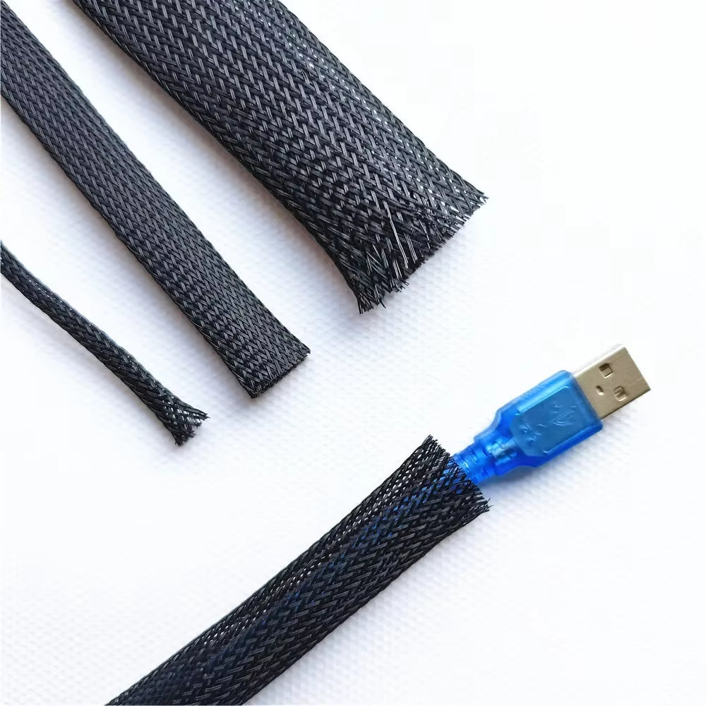 3M 9.85ft Expandable Braided Sleeving - Flexible Wire Mesh Sleeve in Black for Protection of TV, Audio, and PC Cords from Pet Chewing