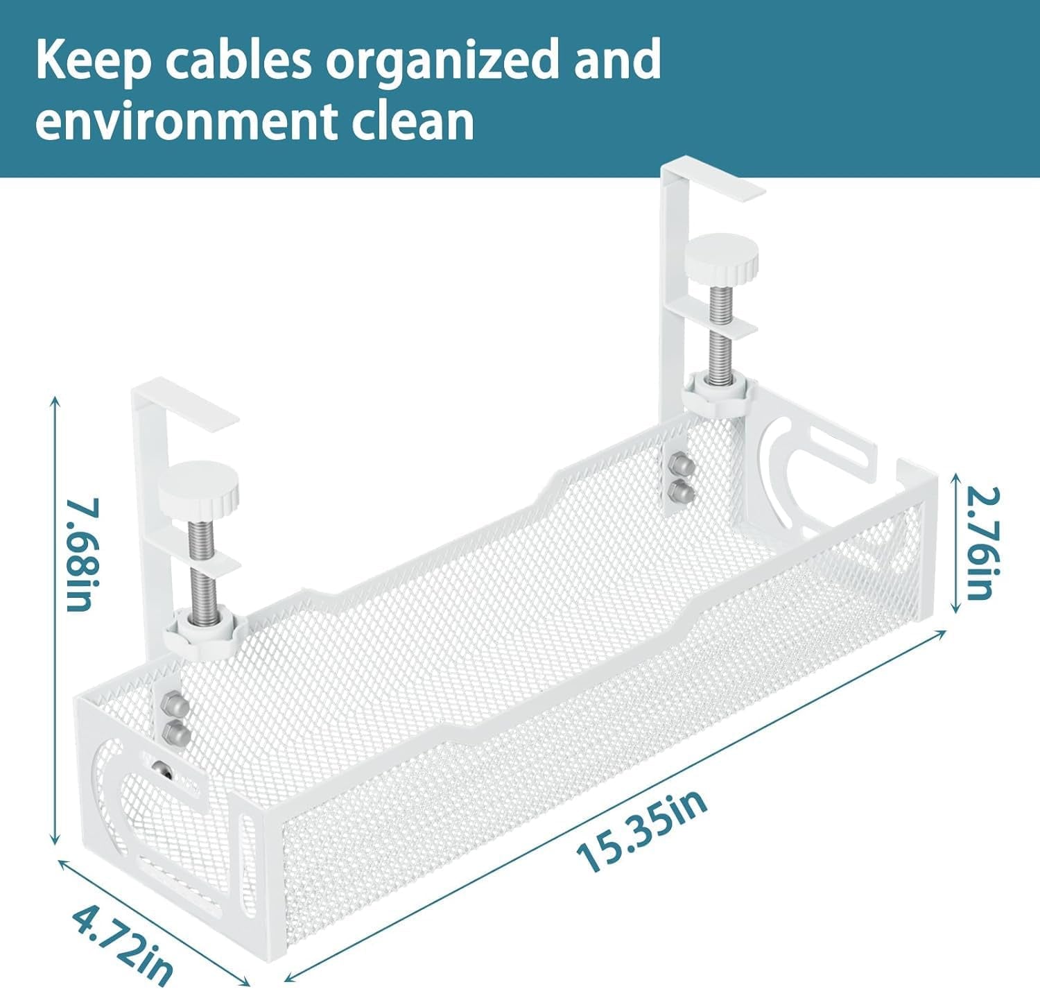 Under Desk Cable Management Tray - No-Drill Mesh Wire Organizer and Cable Management Rack (White)