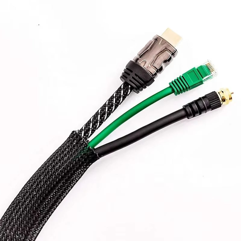 3M 9.85ft Expandable Braided Sleeving - Flexible Wire Mesh Sleeve in Black for Protection of TV, Audio, and PC Cords from Pet Chewing