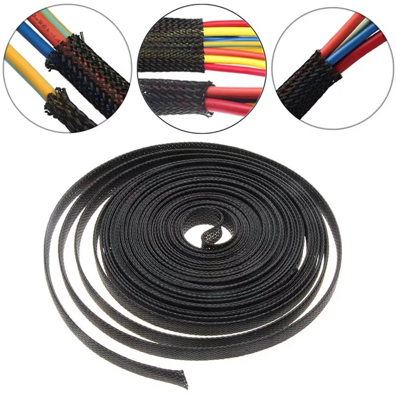 3M 9.85ft Expandable Braided Sleeving - Flexible Wire Mesh Sleeve in Black for Protection of TV, Audio, and PC Cords from Pet Chewing